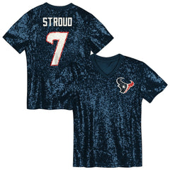 C.J. Stroud Houston Texans Girls Youth Sequin V-Neck Fashion Jersey Navy - NFL