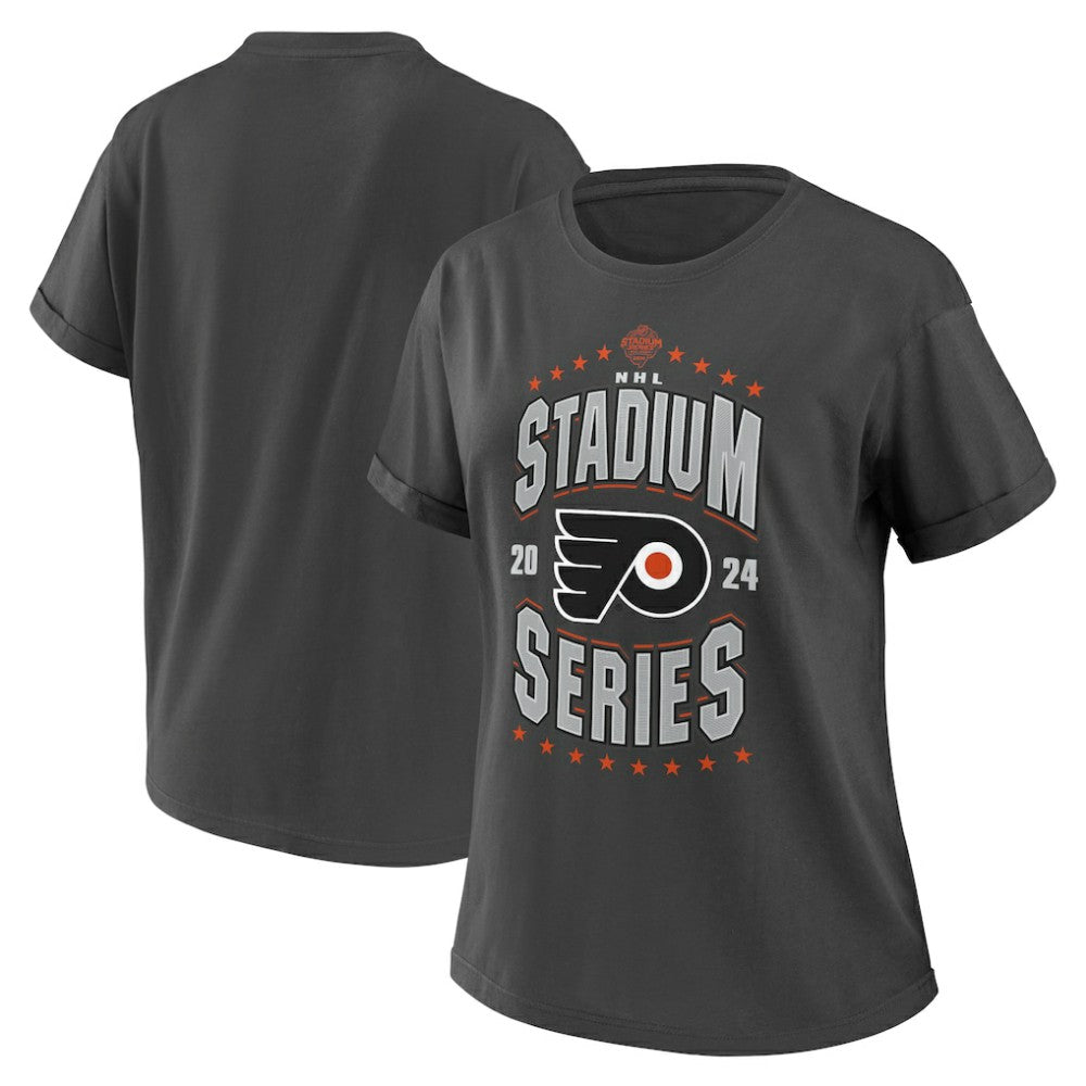 Philadelphia Flyers - WEAR by Erin Andrews Women's 2024 NHL Stadium Series Boyfriend T-Shirt Charcoal