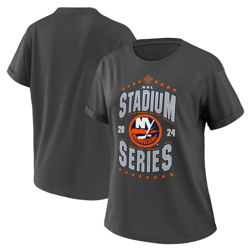 New York Islanders - WEAR by Erin Andrews Women's 2024 NHL Stadium Series Boyfriend T-Shirt Charcoal