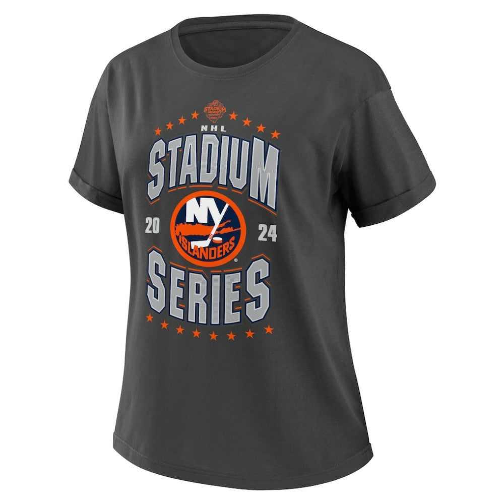New York Islanders - WEAR by Erin Andrews Women's 2024 NHL Stadium Series Boyfriend T-Shirt Charcoal