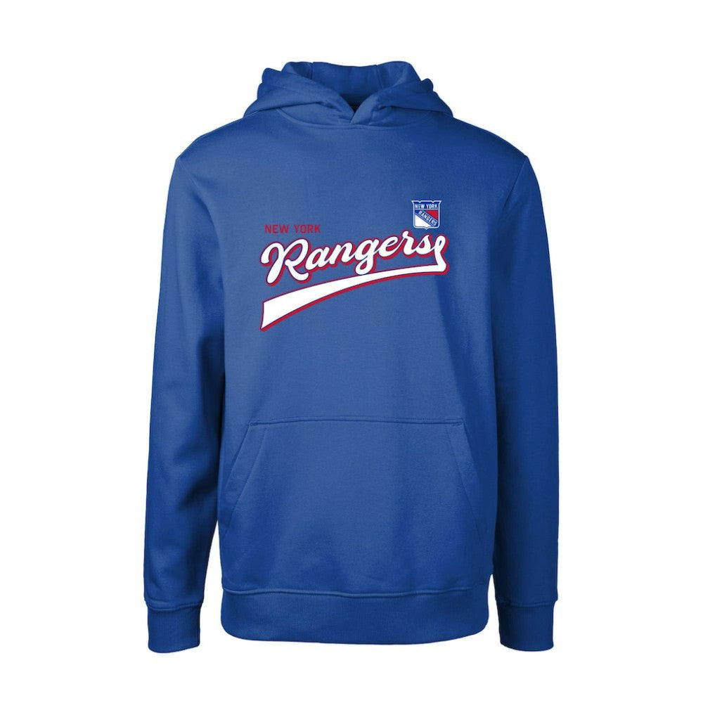New York Rangers Levelwear Youth Podium Retro Script Fleece Pullover Hoodie Blue