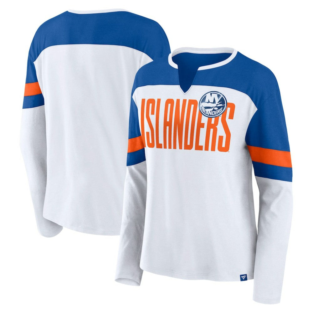 New York Islanders - Fanatics Women's Frozen Long Sleeve Notch Neck T-Shirt White/Royal