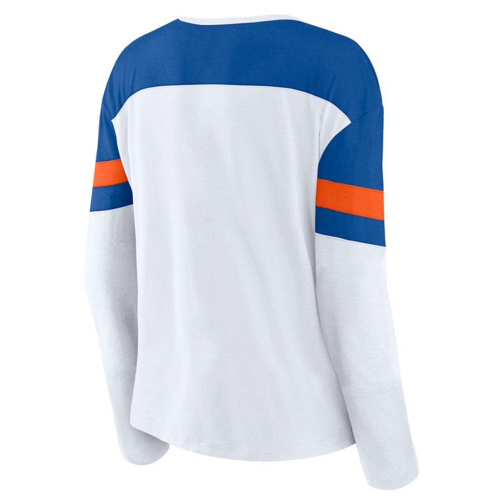 New York Islanders - Fanatics Women's Frozen Long Sleeve Notch Neck T-Shirt White/Royal
