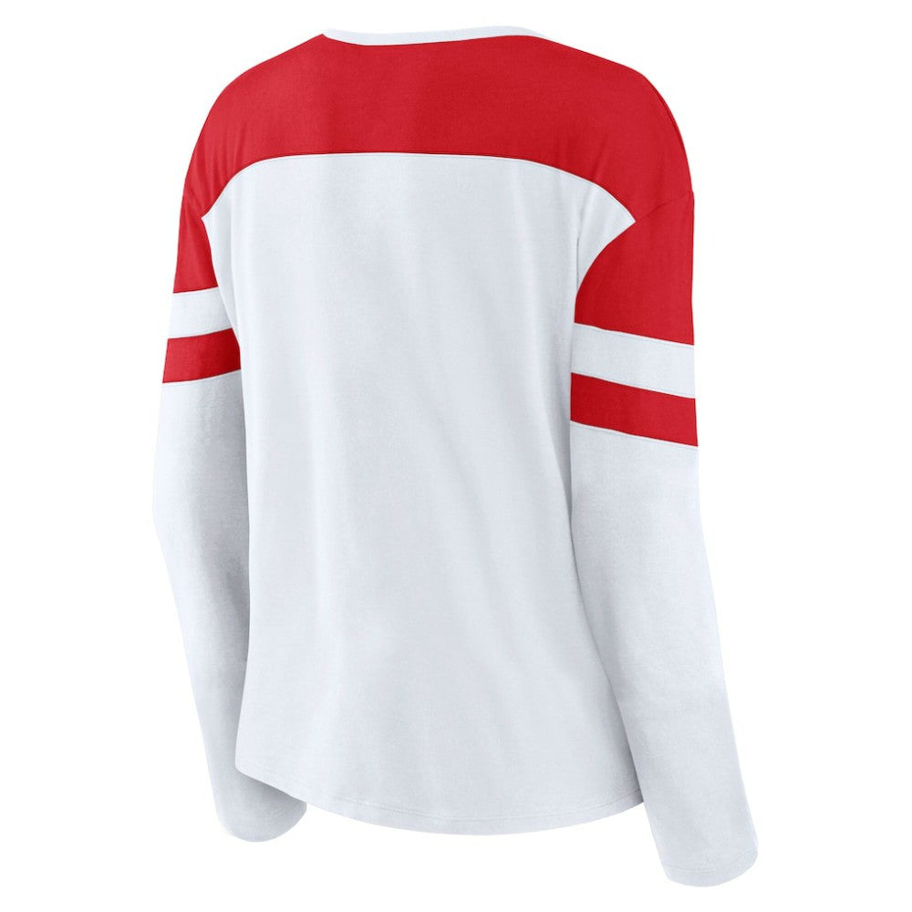 New Jersey Devils - Fanatics Women's Frozen Long Sleeve Notch Neck T-Shirt White/Red
