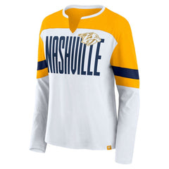 Nashville Predators - Fanatics Women's Frozen Long Sleeve Notch Neck T-Shirt White/Gold