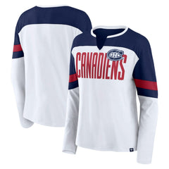 Montreal Canadiens - Fanatics Women's Frozen Long Sleeve Notch Neck T-Shirt White/Navy