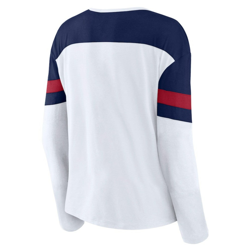 Montreal Canadiens - Fanatics Women's Frozen Long Sleeve Notch Neck T-Shirt White/Navy