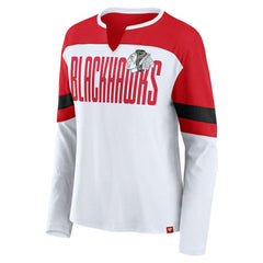 Chicago Blackhawks Fanatics Women's Frozen Long Sleeve Notch Neck T-Shirt White/Red