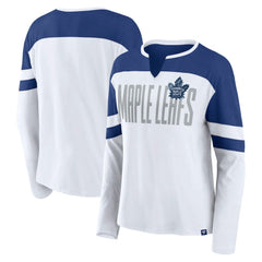 Toronto Maple Leafs - Fanatics Women's Frozen Long Sleeve Notch Neck T-Shirt White/Blue