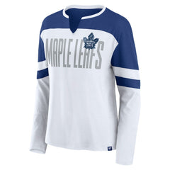 Toronto Maple Leafs - Fanatics Women's Frozen Long Sleeve Notch Neck T-Shirt White/Blue