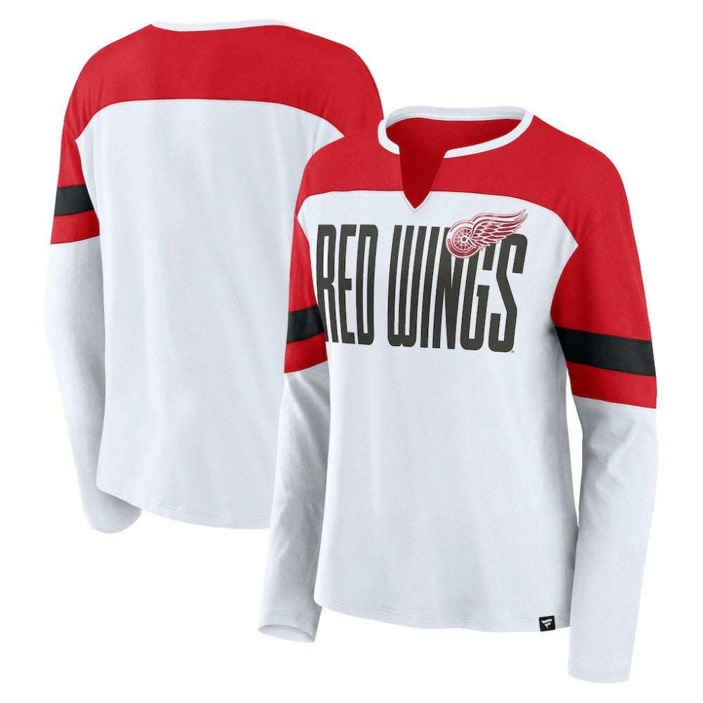 Detroit Red Wings - Fanatics Women's Frozen Long Sleeve Notch Neck T-Shirt White/Red