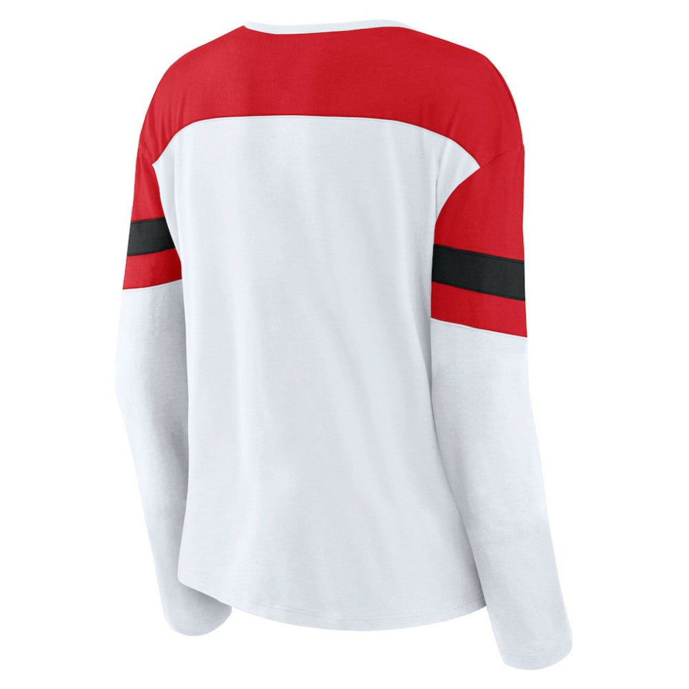 Detroit Red Wings - Fanatics Women's Frozen Long Sleeve Notch Neck T-Shirt White/Red