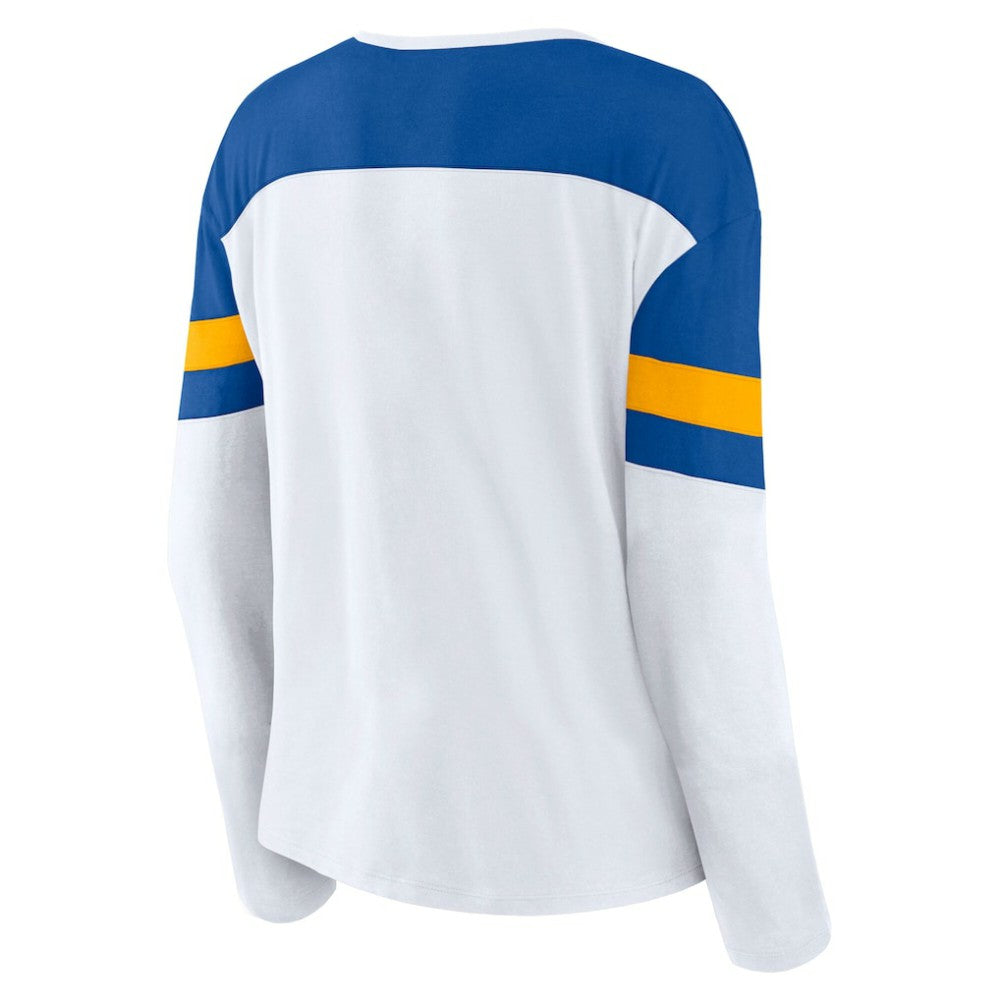 St. Louis Blues - Fanatics Women's Frozen Long Sleeve Notch Neck T-Shirt White/Blue