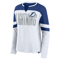 Tampa Bay Lightning - Fanatics Women's Frozen Long Sleeve Notch Neck T-Shirt White/Blue