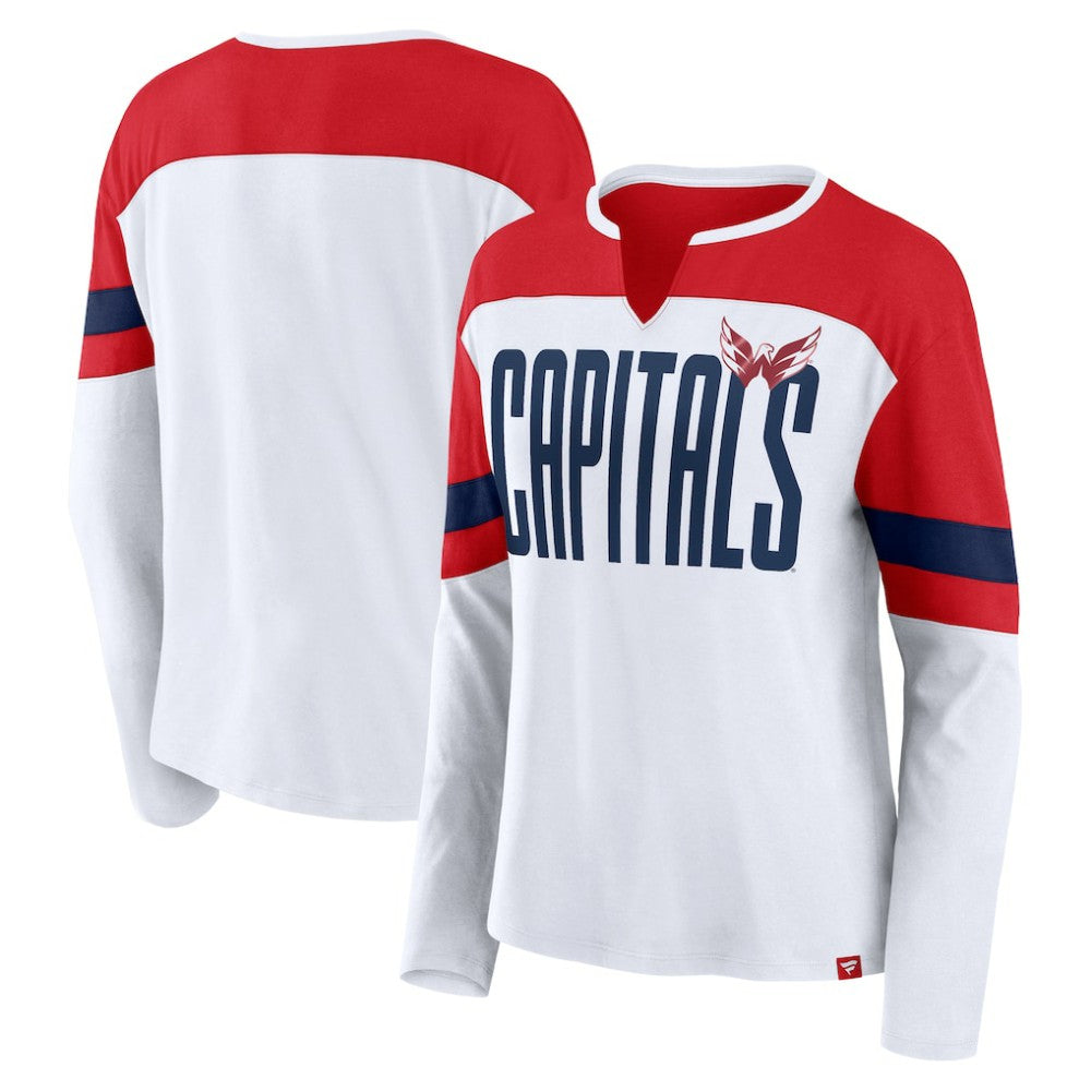 Washington Capitals Fanatics Women's Frozen Long Sleeve Notch Neck T-Shirt White/Red