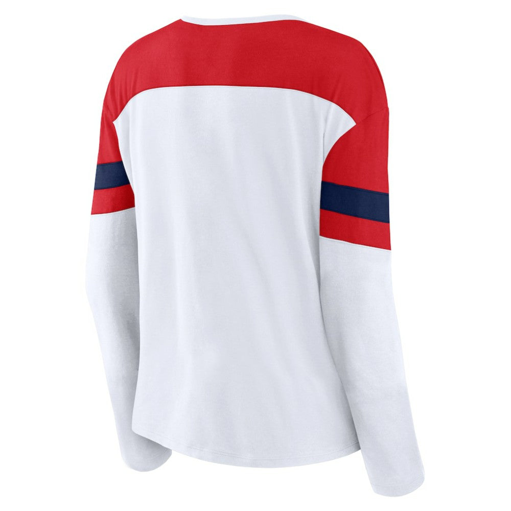 Washington Capitals Fanatics Women's Frozen Long Sleeve Notch Neck T-Shirt White/Red