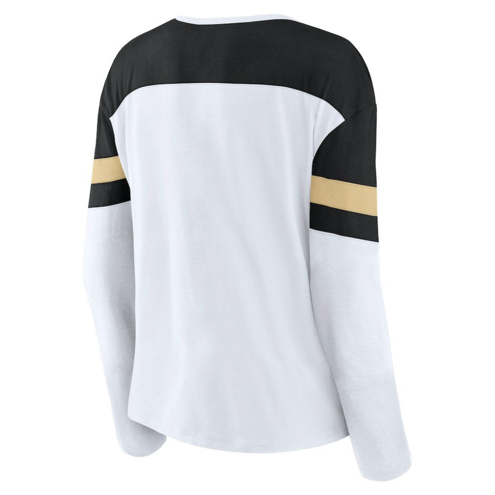 Vegas Golden Knights Fanatics Women's Frozen Long Sleeve Notch Neck T-Shirt White/Black