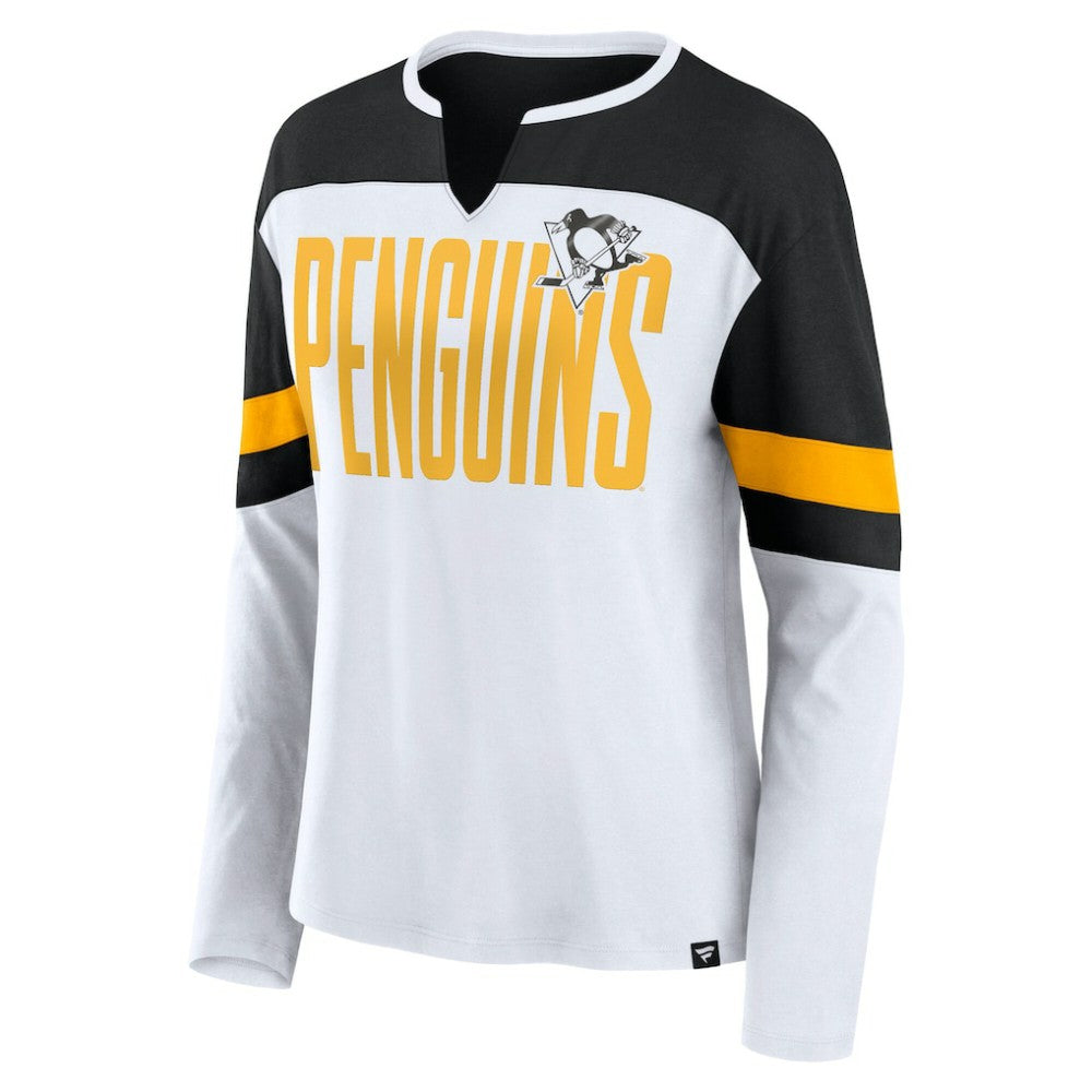 Pittsburgh Penguins Fanatics Women's Frozen Long Sleeve Notch Neck T-Shirt White/Black