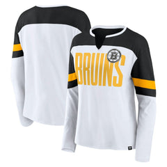 Boston Bruins Fanatics Women's Frozen Long Sleeve Notch Neck T-Shirt White/Black