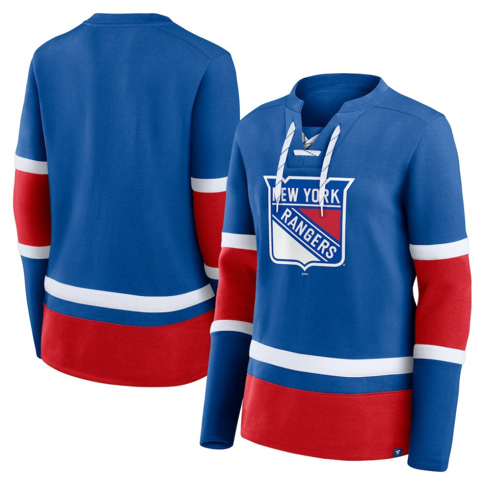 New York Rangers Fanatics Women's Prime Time Lace-Up Long Sleeve T-Shirt Blue