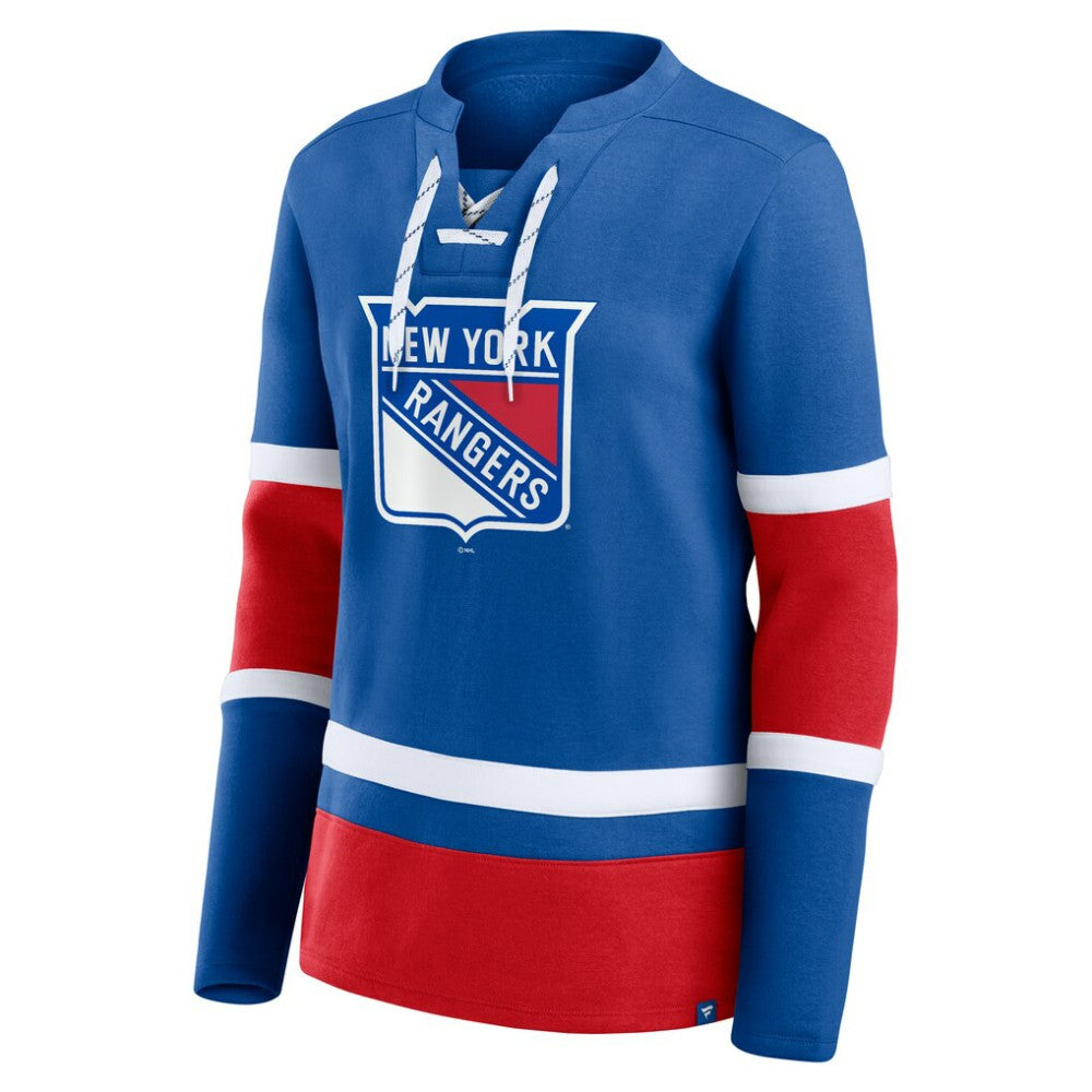 New York Rangers Fanatics Women's Prime Time Lace-Up Long Sleeve T-Shirt Blue