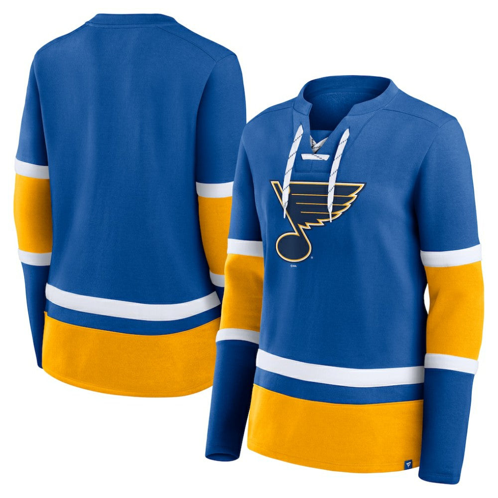 St. Louis Blues - Fanatics Women's Prime Time Lace-Up Long Sleeve T-Shirt Blue