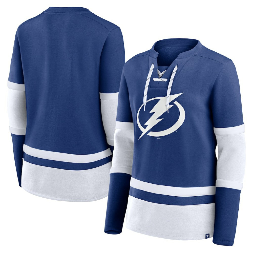 Tampa Bay Lightning - Fanatics Women's Prime Time Lace-Up Long Sleeve T-Shirt Blue