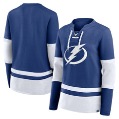 Tampa Bay Lightning - Fanatics Women's Prime Time Lace-Up Long Sleeve T-Shirt Blue