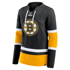 Boston Bruins Fanatics Women's Prime Time Lace-Up Long Sleeve T-Shirt Black