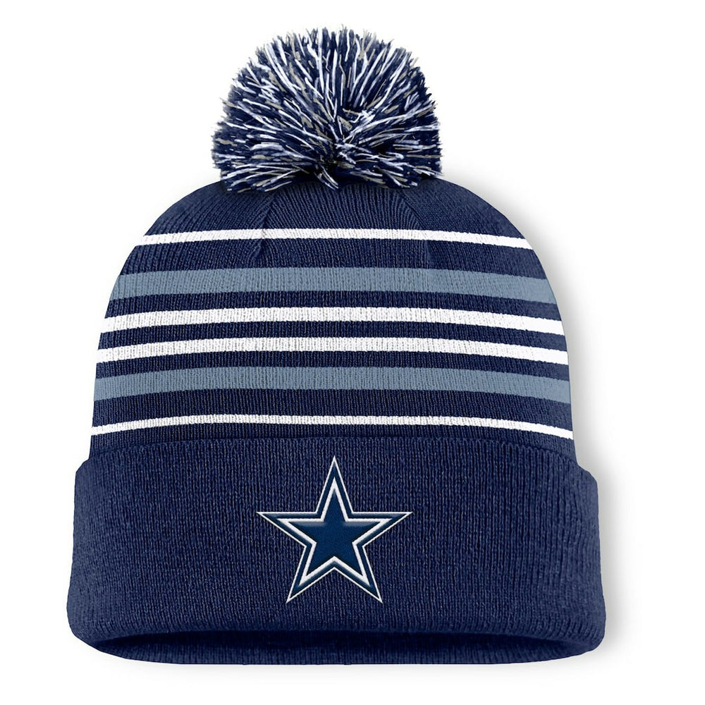 Dallas Cowboys Fundamental Striped Cuffed Knit Hat with Pom Navy - Fanatics