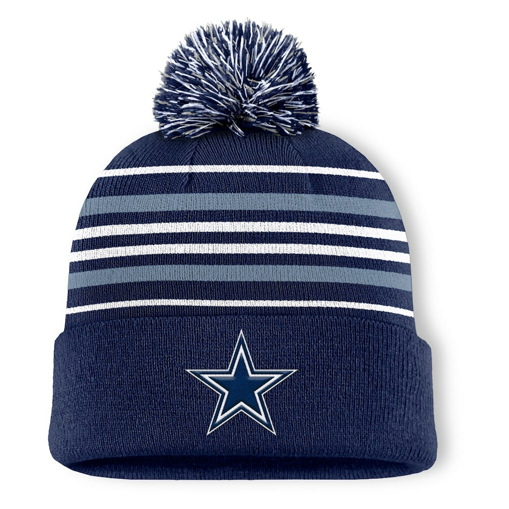 Dallas Cowboys Fundamental Striped Cuffed Knit Hat with Pom Navy - Fanatics