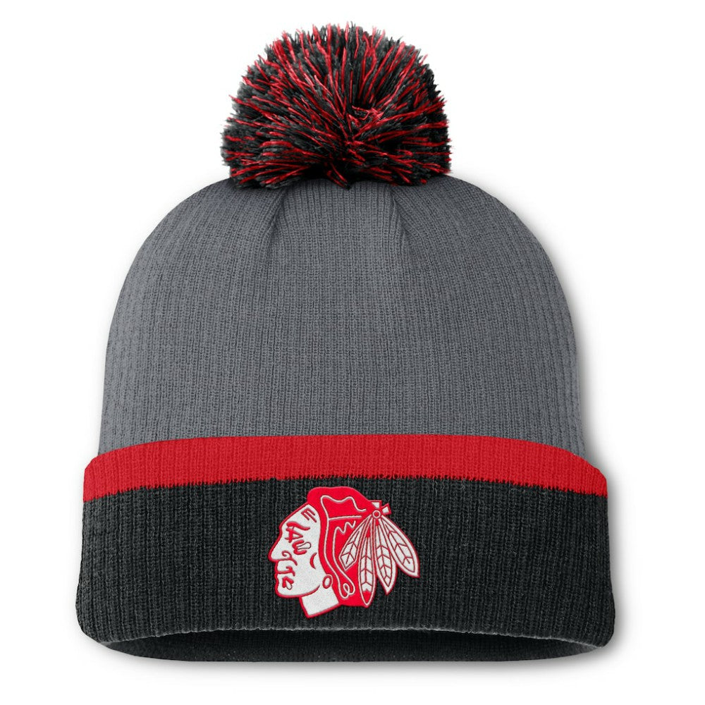 Chicago Blackhawks Fanatics Women's Cuffed Knit Hat with Pom Charcoal