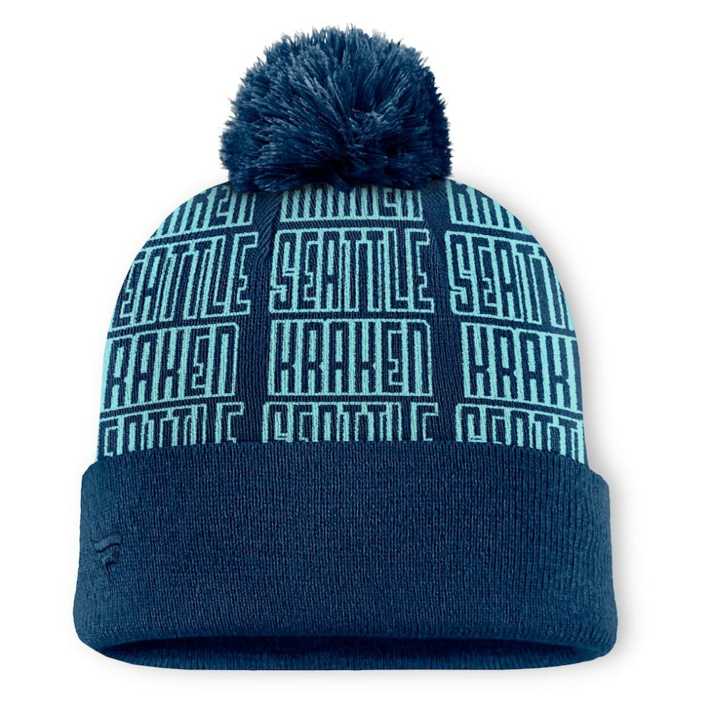 Seattle Kraken Fanatics Fundamental Empty Net Cuffed Knit Hat with Pom Deep Sea Blue