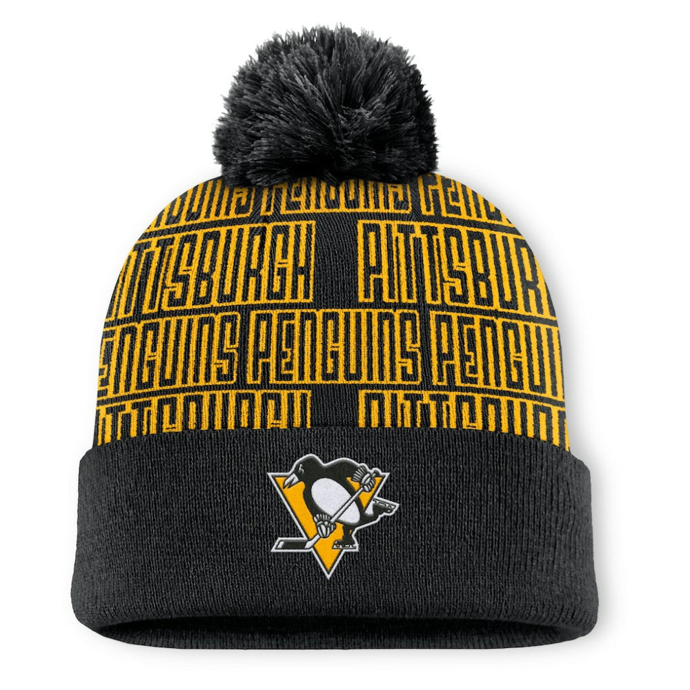 Pittsburgh Penguins Fanatics Fundamental Empty Net Cuffed Knit Hat with Pom Black