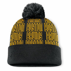 Boston Bruins Fanatics Fundamental Empty Net Cuffed Knit Hat with Pom Black