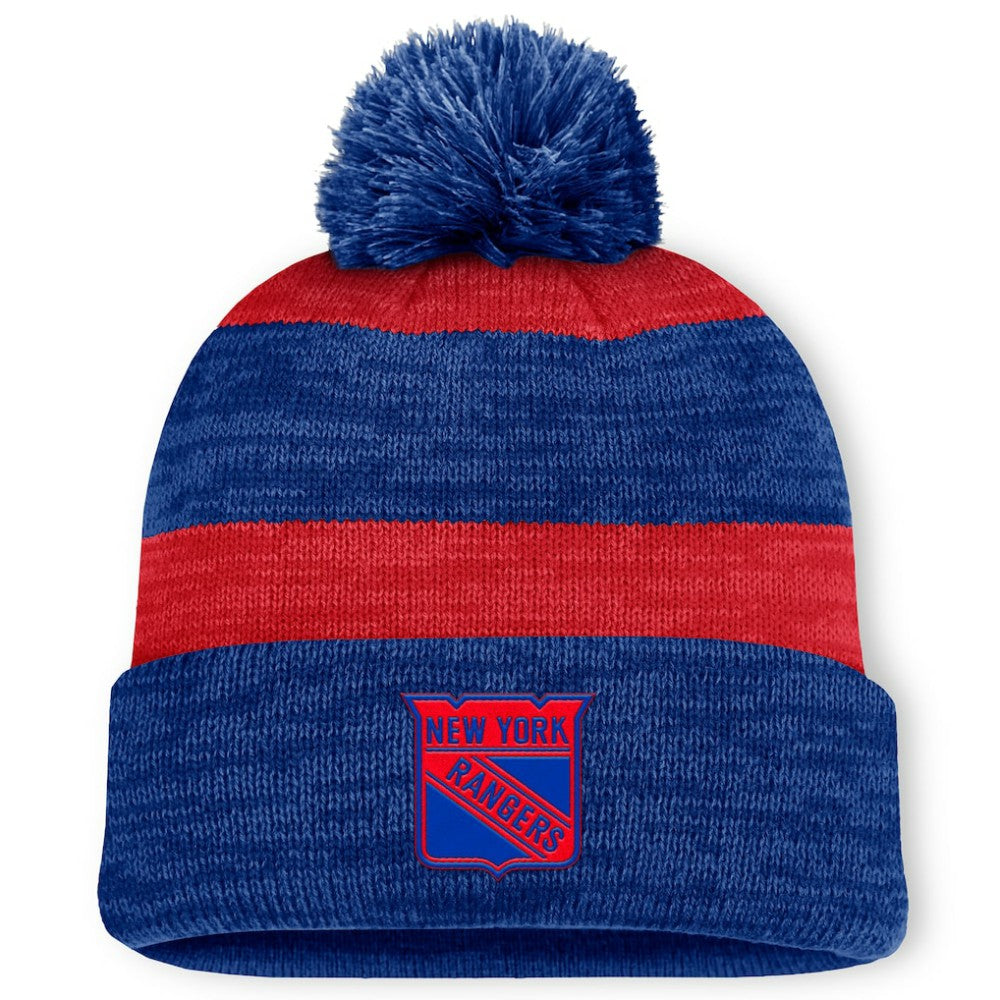 New York Rangers Fanatics Fundamental Red Line Cuffed Knit Hat with Pom Navy