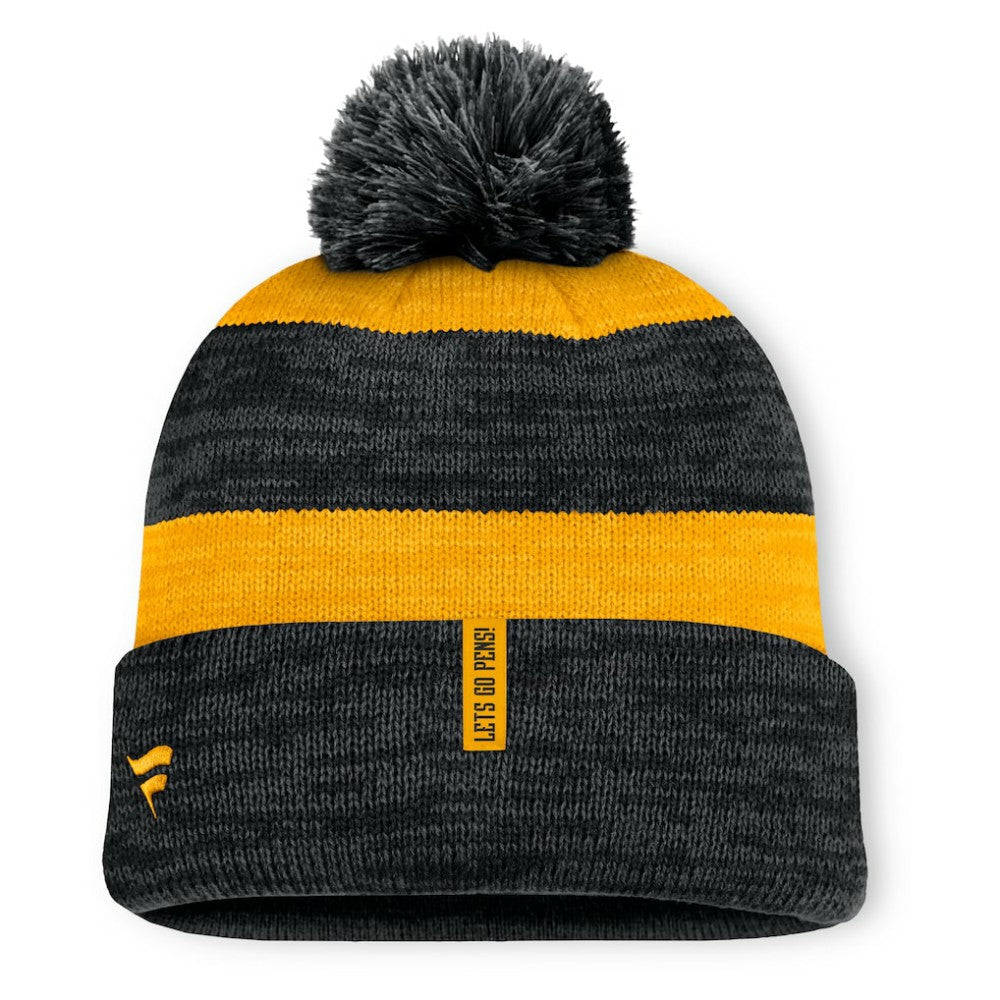 Pittsburgh Penguins Fanatics Fundamental Red Line Cuffed Knit Hat with Pom Black