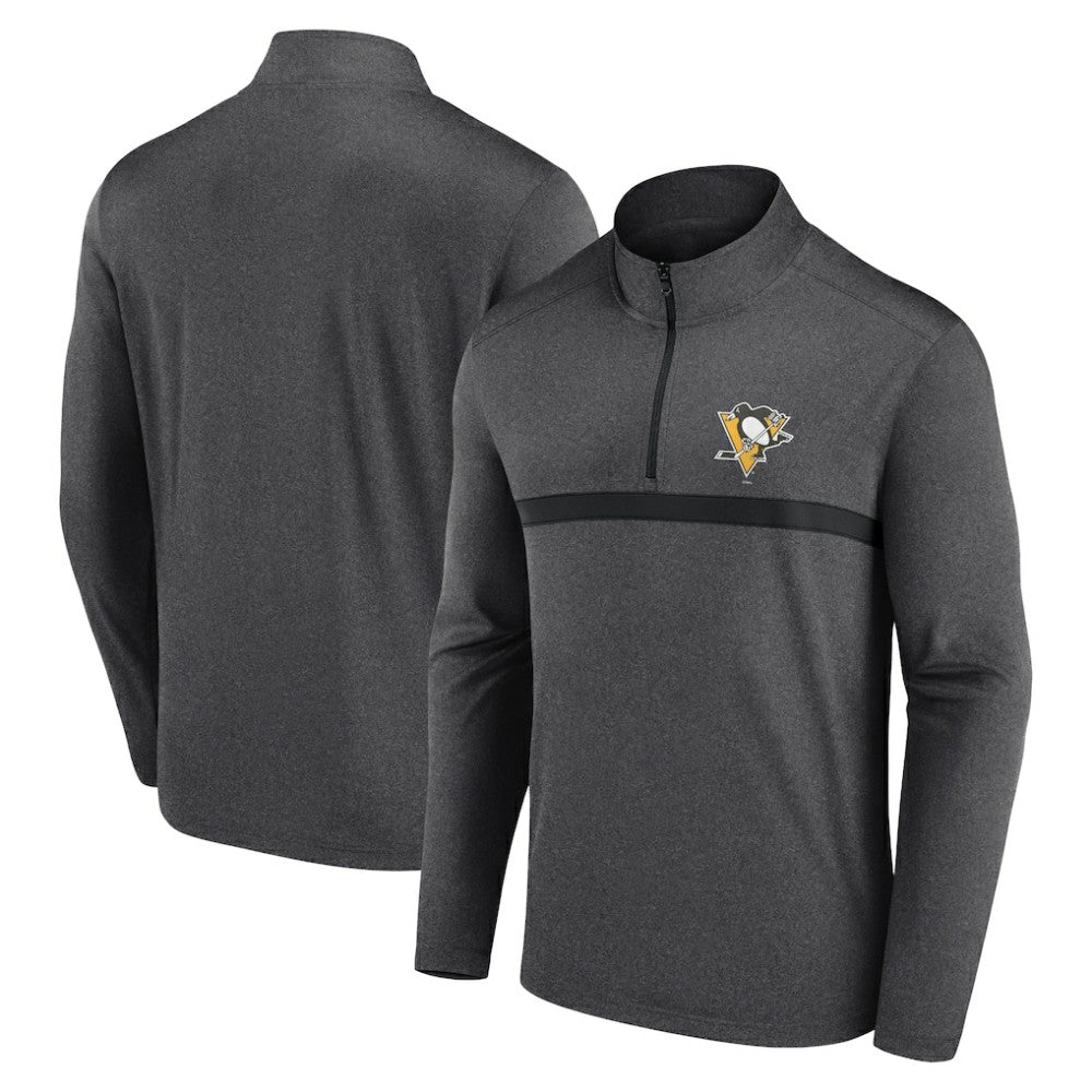 Pittsburgh Penguins Logo Athletic Head-to-Head Raglan Quarter-Zip Top Heather Charcoal