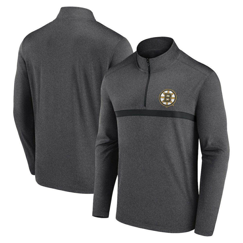 Boston Bruins Logo Athletic Head-to-Head Raglan Quarter-Zip Top Heather Charcoal