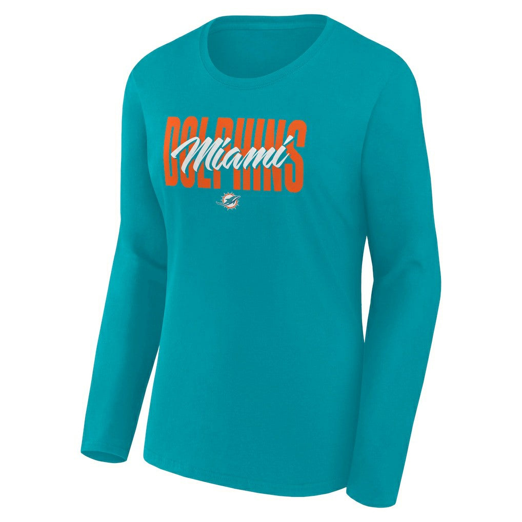 Miami Dolphins Logo Athletic Women's Grip Long Sleeve T-Shirt Aqua - NFL
