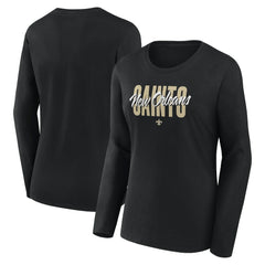 New Orleans Saints Logo Athletic Women's Grip Long Sleeve T-Shirt Black - NFL