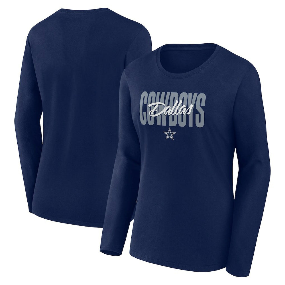 Dallas Cowboys Logo Athletic Women's Grip Long Sleeve T-Shirt Navy - NFL