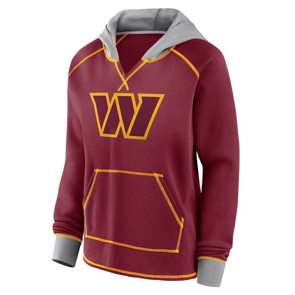 Washington Commanders Logo Athletic Women's Boom Fleece Pullover V-Neck Hoodie Burgundy - NFL