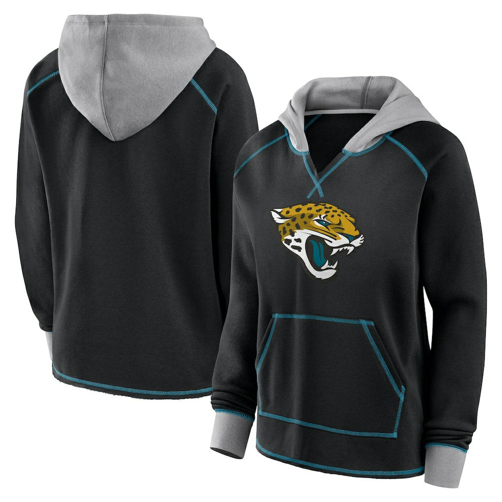 Jacksonville Jaguars Logo Athletic Women's Boom Fleece Pullover V-Neck Hoodie Black - NFL