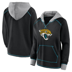 Jacksonville Jaguars Logo Athletic Women's Boom Fleece Pullover V-Neck Hoodie Black - NFL