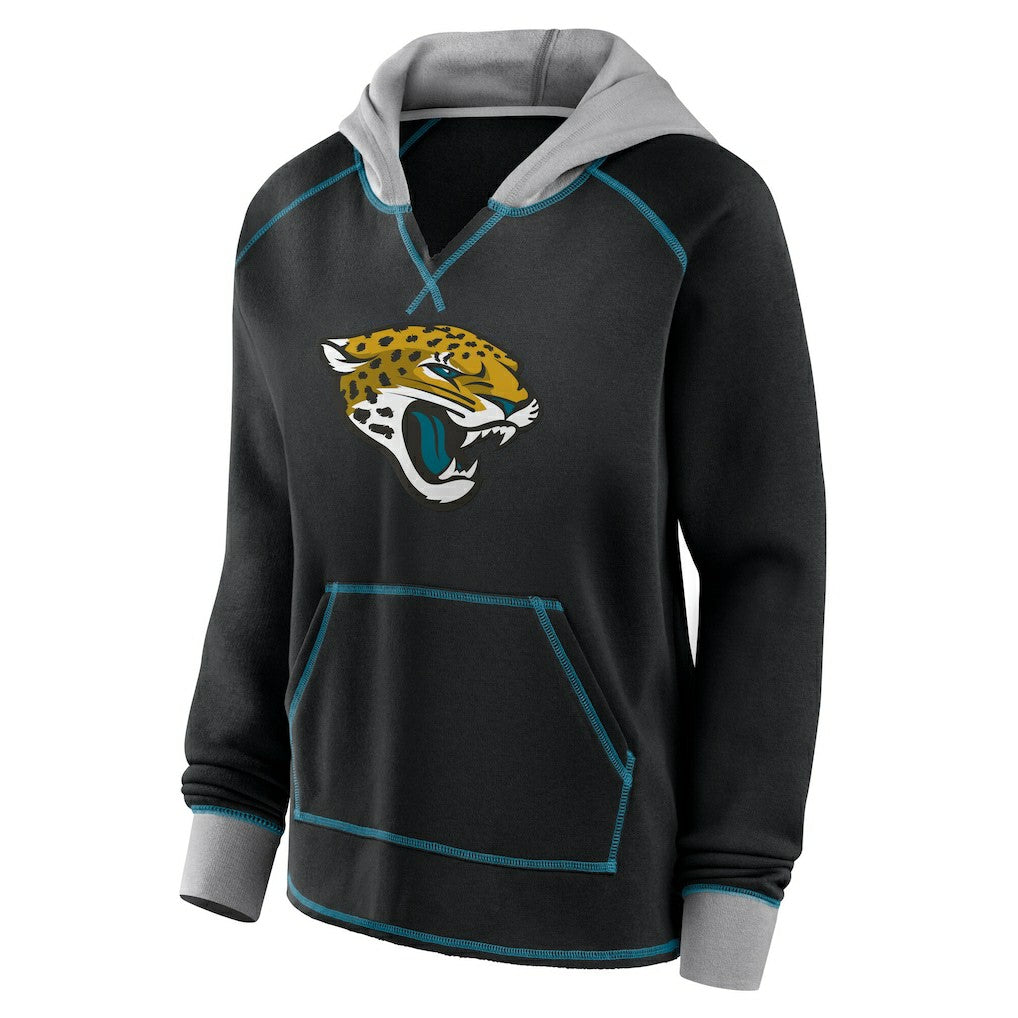 Jacksonville Jaguars Logo Athletic Women's Boom Fleece Pullover V-Neck Hoodie Black - NFL
