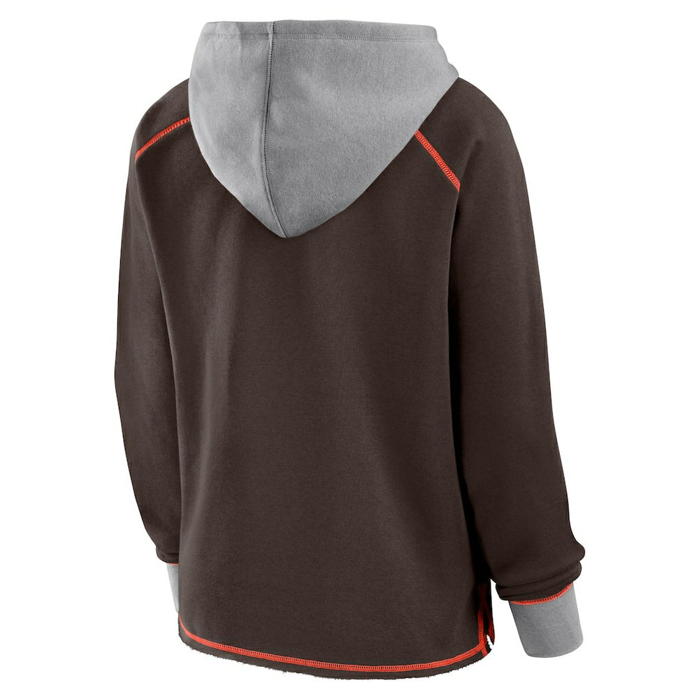 Cleveland Browns Logo Athletic Women's Boom Fleece Pullover V-Neck Hoodie Brown - NFL