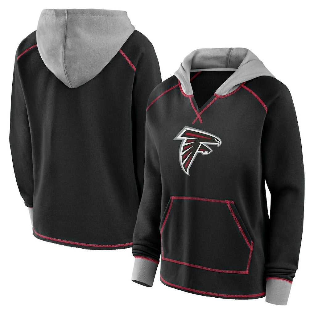 Atlanta Falcons Logo Athletic Women's Boom Fleece Pullover V-Neck Hoodie Black - NFL