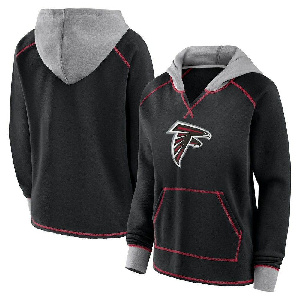Atlanta Falcons Logo Athletic Women's Boom Fleece Pullover V-Neck Hoodie Black - NFL