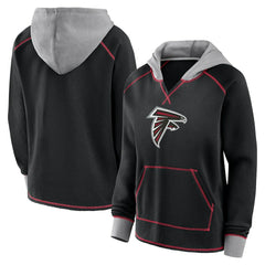 Atlanta Falcons Logo Athletic Women's Boom Fleece Pullover V-Neck Hoodie Black - NFL